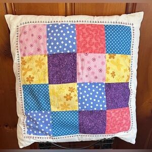 Quilted Throw Pillow Embroidered Reversible Floral Paisley Dots patchwork 17”